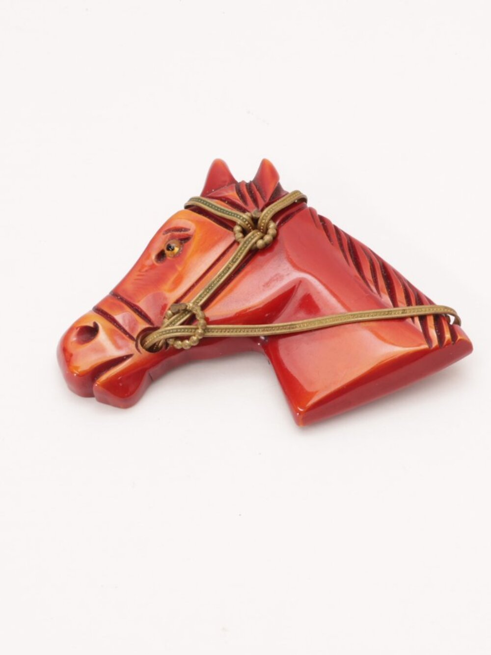 Vintage Art Deco Carved Horse Head Bakelite with Bridle Brooch Pin